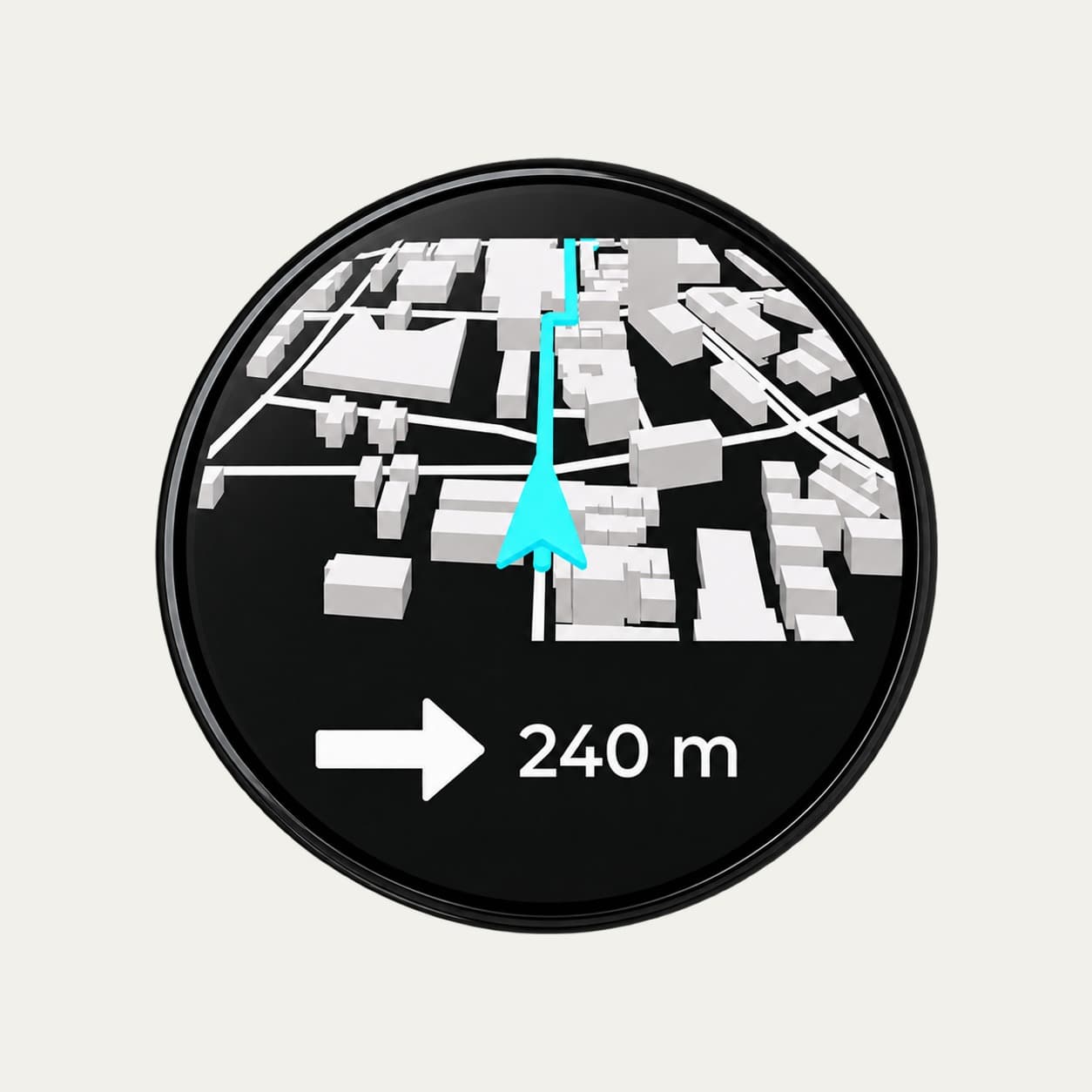 Bicino navigation screen showing a route arrow