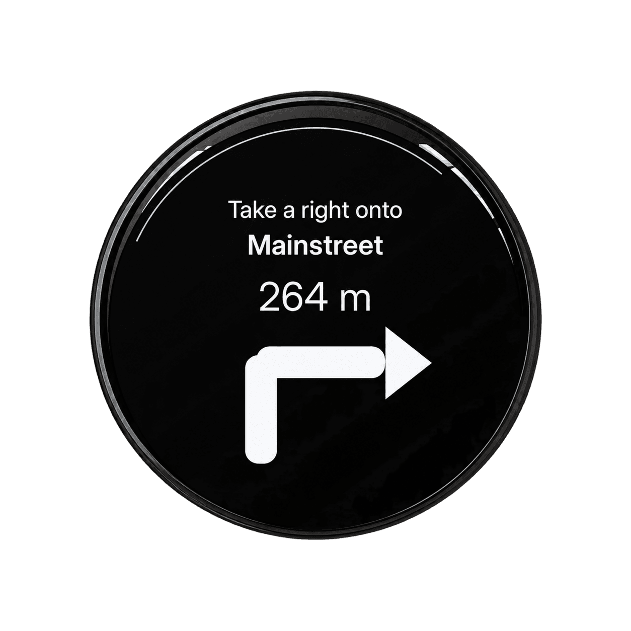 Bicino turn-by-turn navigation screen showing a right turn