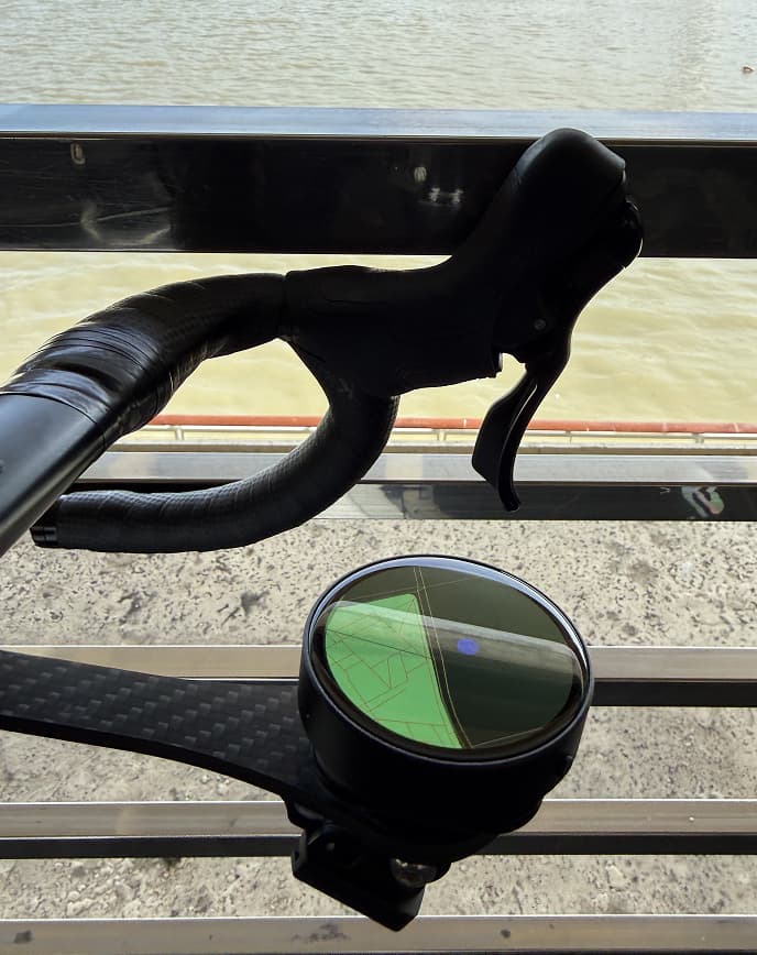 Bicino display mounted below road bike handlebars