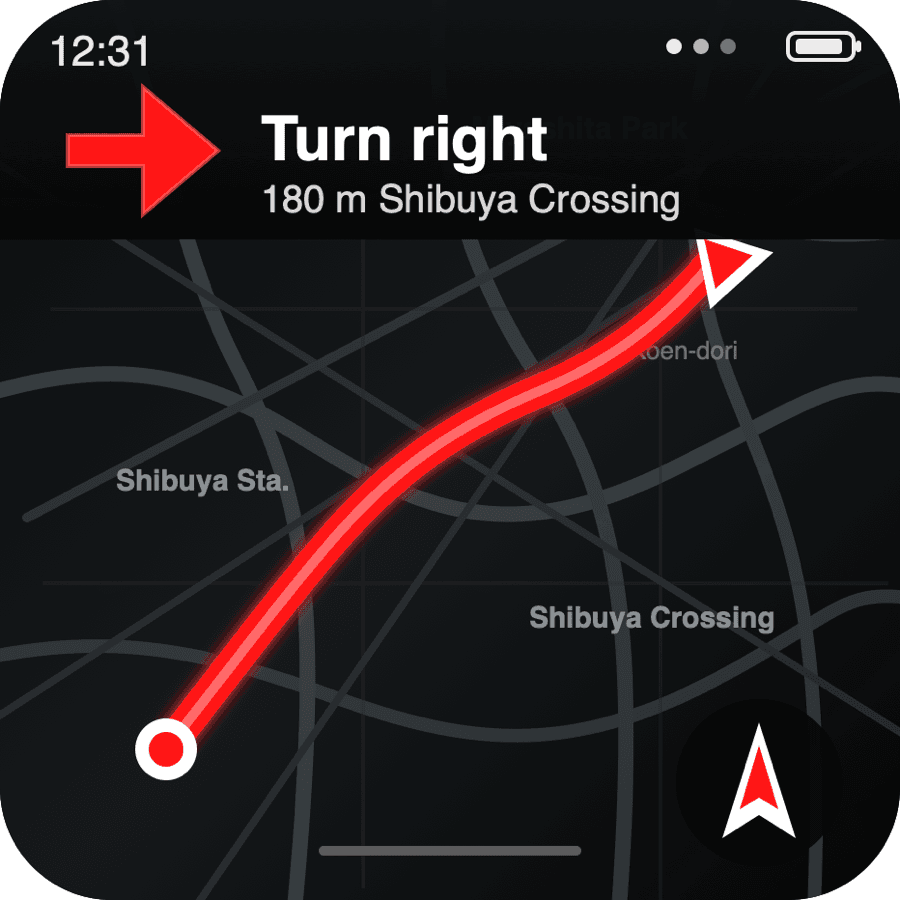 Turn-by-turn map displayed on Bicino